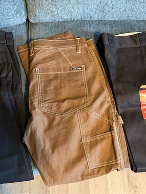 Dickies and Volcom Men's Brown Cargo Work Pants with Utility Pocket